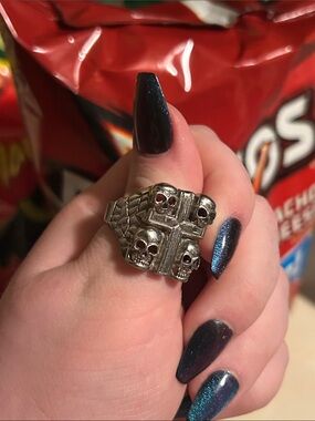 Men's Silver Skull Cross Statement Ring - Gothic Accessory